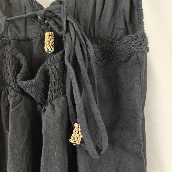 Free People Lovely Boho V Neck Maxi Dress Tie In Black Size Medium Women's - Picture 13 of 14